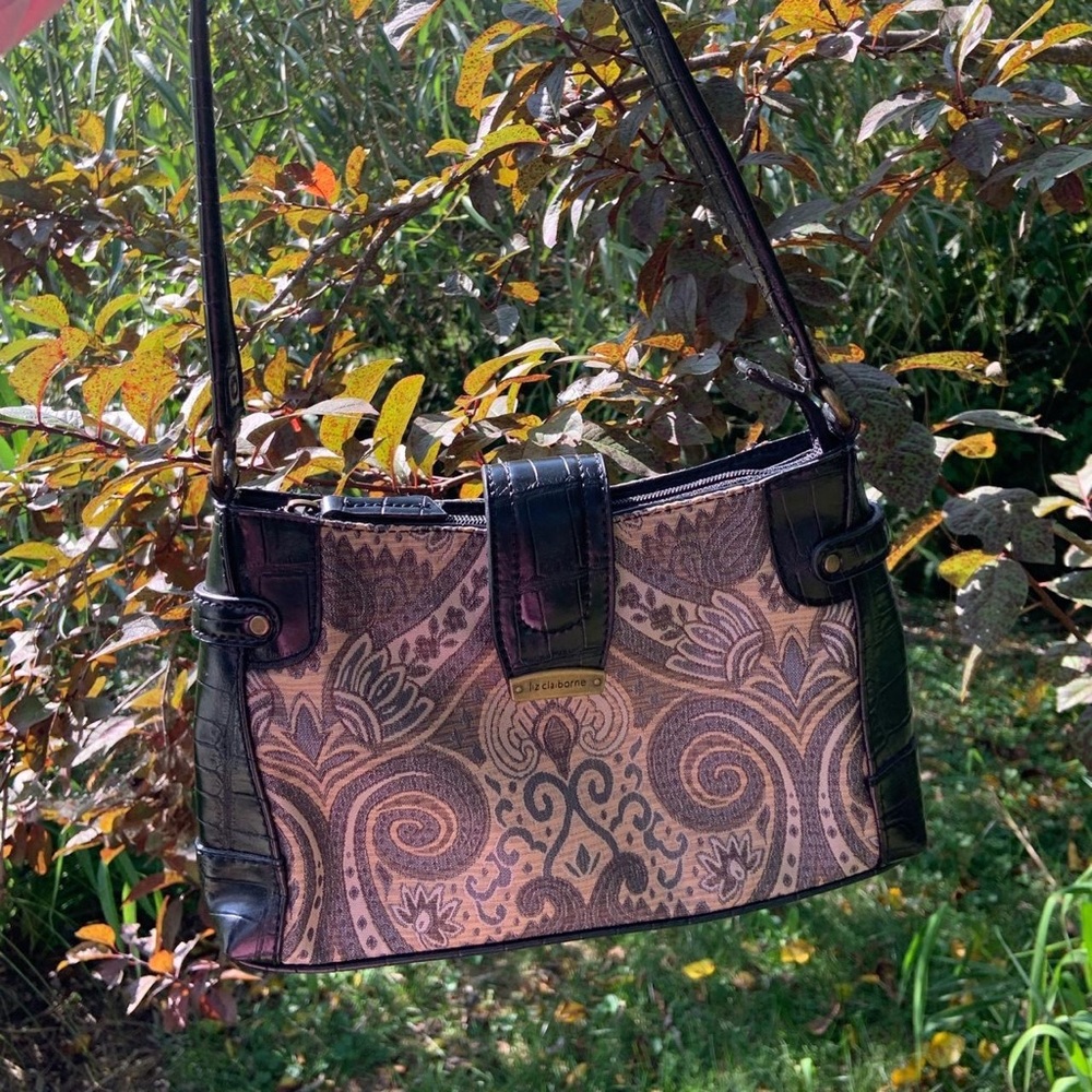 Blue Paisley Black Leather Shoulder Bag